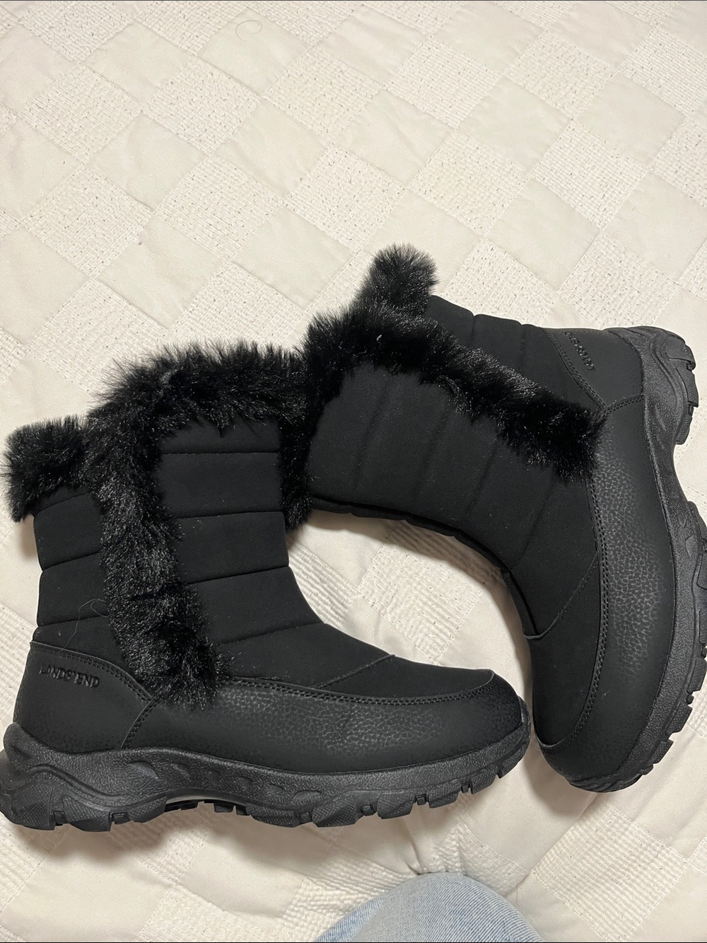 NWOT Lands' End Women BLACK faux fur waterproof Winter/Rain Boots 7.5 never used - Picture 6 of 9
